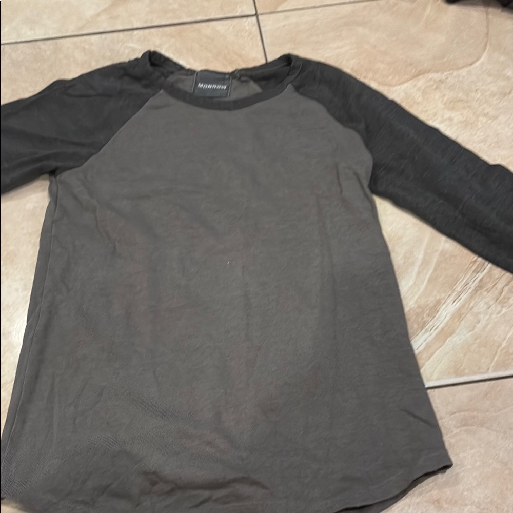 Monrow Black and Gray Long Sleeve Raglan Tee